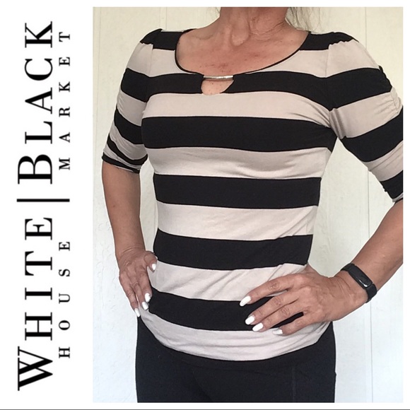 WHITE HOUSE BLACK MARKET STRIPED JERSEY TEE SHIRT SMALL - Picture 2 of 15